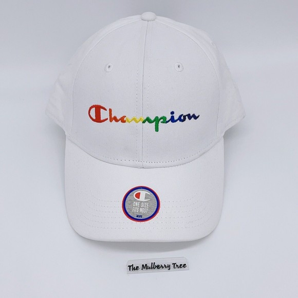 Champion Rainbow Script Logo Pride Hat White NWT - Picture 2 of 9